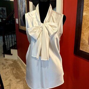 Nine West  White Satin Sleeveless Blouse with Tie